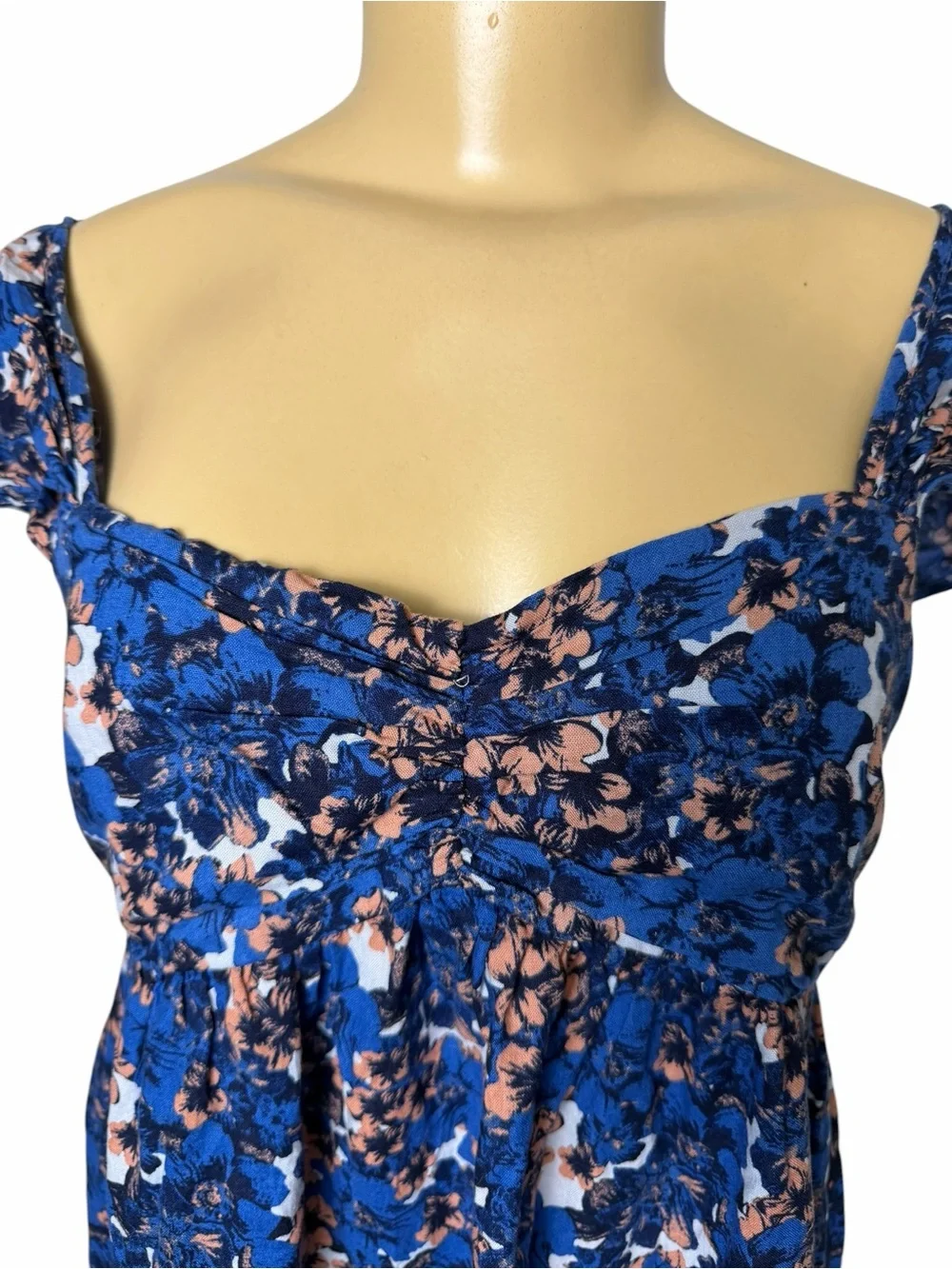 Free People blue peach floral babydoll smocked mini dress small